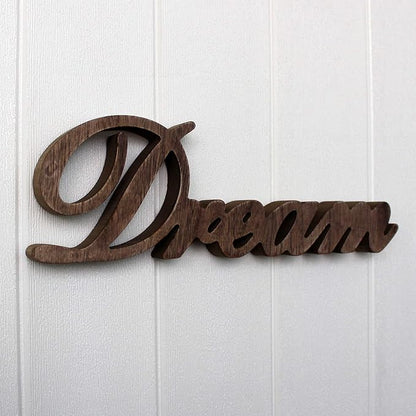 CVHOMEDECO. Rustic Vintage Distressed Wooden Words Sign Free Standing "Dream" Tabletop/Shelf/Home Wall/Office Decoration Art, 14 x 4-1/4 x 1 Inch