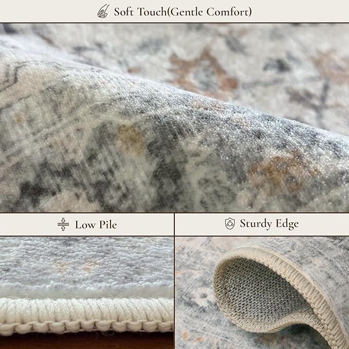 GENIMO 2x9 Runner Rugs for Hallway, Machine Washable Non Slip Vintage Rugs, Low Pile Soft Chenille Print Rug for enrtyway, Corridor, Home Office,Light Taupe Brown