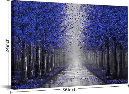 NutArtPic Blue Tree Canvas Wall Art Forest Landscape Painting Blue Fantasy Tree Artwork Nature Pictures Prints Framed For Wall Decor 24''x36''