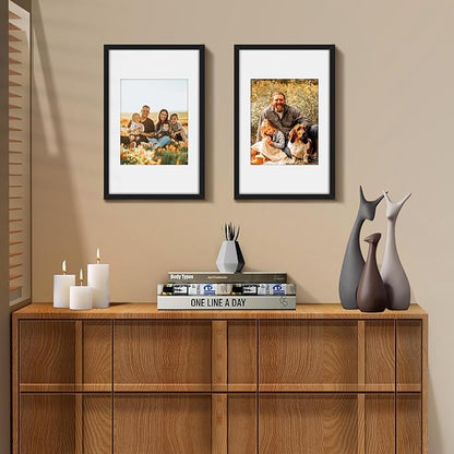 Picrit 10x16 Picture Frame Set of 12, Display 8x10 with Mat or 10x16 without Mat, Photo Frames for Wall Mounting or Table Top Display, Black