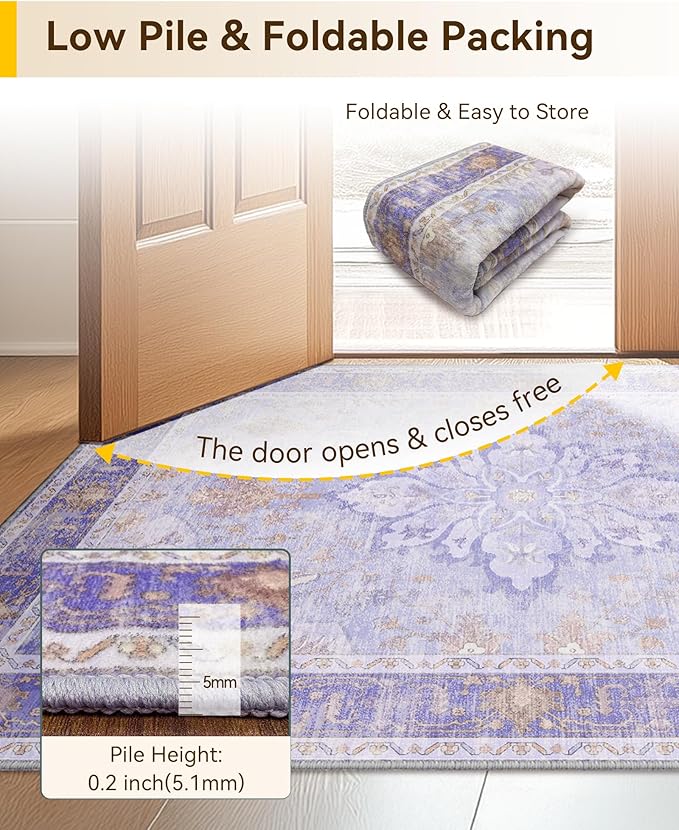 RELEANY Area Rugs 2'6"x4' Kitchen Rugs Entry Rug Small Rugs for Entryway Kitchen Bathroom Door Mat Indoor Entrance,Washable Non Slip, Light Purple Brown