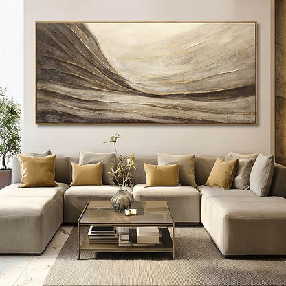 WINKAILIN Textured Abstract Landscape Canvas Wall Art in Brown and Gold Modern Minimalist Flowing Line Artwork for Living Room Bedroom Office Wall Decor 40x88 Inch