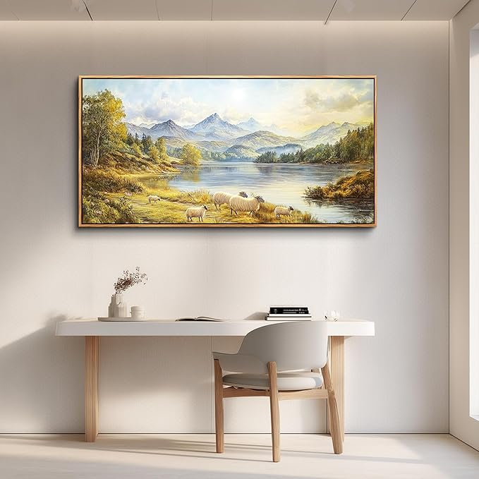 Wapluam Large Wall Art For Living Room,Framed Wall Art,Landscape Wall Art,Modern Farmhouse Decor Paintings, Retro Rustic Nature Canvas Paintings Prints For Bedroom Kitchen Office Fireplace Decorations