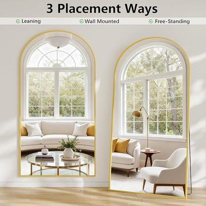 Oversized Full Length Mirror, 38"x77" Large Arched Floor Mirror Full Length with Stand, Room Decor Big Full Body Mirror with HD Tempered Glass Aluminum Frame for Bedroom Living Room, Gold