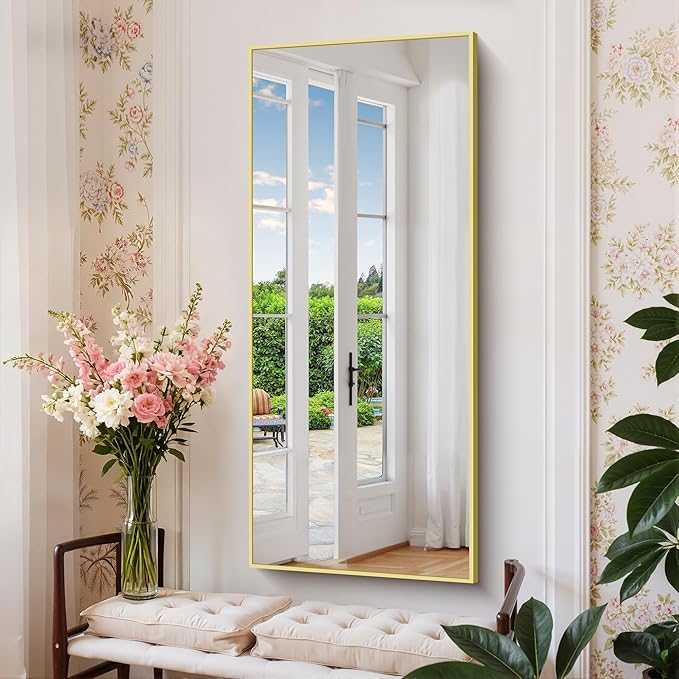 COFENY Gold Bathroom Mirror for Wall, 20x48 Inch Rectangle Mirror with Metal Frame, Modern Vanity Mirrors for Bathroom Living Room, Entryway Hangs Horizontal or Vertical
