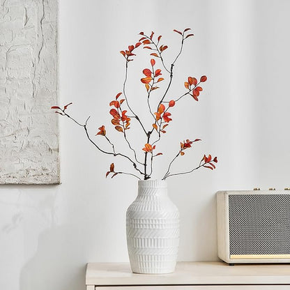 Boho White Ceramic Vase, 8.7" Textured Flower Vase for Home Decor, Minimalist Table Centerpiece for Living Room, Office, Bedroom (White Vase)