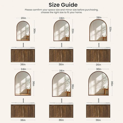 28"x36" Arch Wall Mirror for Wall, Wall Mounted Vanity Mirror for Bedroom, Wood Grain Finish Frame Mirror with Tempered Glass, Vintage Decorative for Bathroom, Entryway, Living Room, Walnut