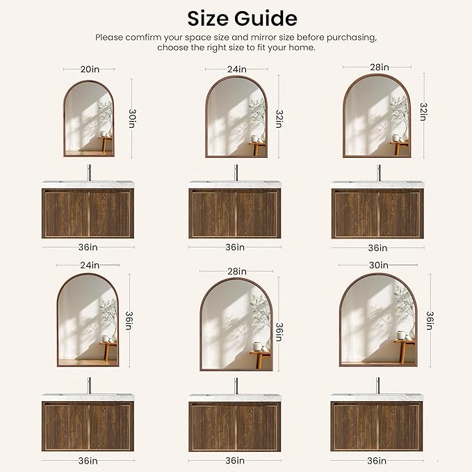 28"x32" Arch Wall Mirror for Wall, Wall Mounted Vanity Mirror for Bedroom, Wood Grain Finish Frame Mirror with Tempered Glass, Vintage Decorative for Bathroom, Entryway, Living Room, Walnut