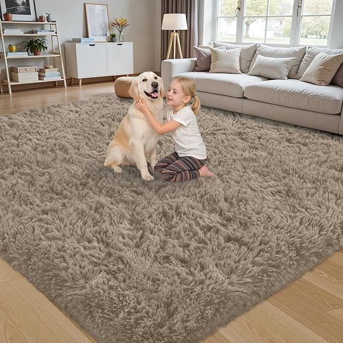 5x7 Area Rug for Living Room:Ultra Soft Fluffy Shag Grey Camel Rugs,Large Fuzzy Plush Indoor Non Slip Carpet Washable Rug for Bedroom Kids Nursery Office Dorm Modern Decor(Grey Camel 5'x7')
