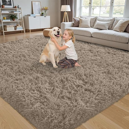 8x10 Area Rug for Living Room:Ultra Soft Fluffy Shag Grey Camel Rugs,Large Fuzzy Plush Indoor Non Slip Carpet Washable Rug for Bedroom Kids Nursery Office Dorm Modern Decor(Grey Camel 8'x10')