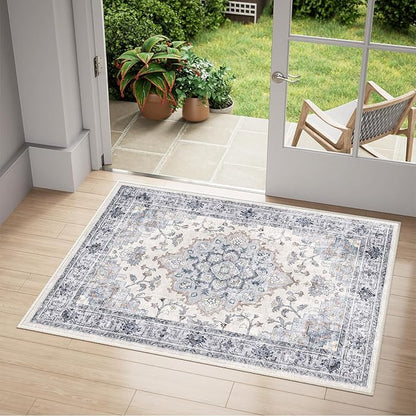 CAPALOCA Machine Washable Rugs Nursery Rug 2x3 Cute Girl Non Slip Low Pile Water Repellent Soft Print Pattern for Bedroom Indoor Decor Kids Playroom Blue White