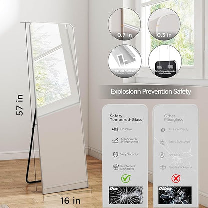 SCWF-GZ Rectangle 57x16 Mirror Full Length Wall Mounted Hanging or Against Wall Metal Frame Dressing Make-up Mirrors for Entryway Bedroom Bathroom Living Room 57 16 inch Silver