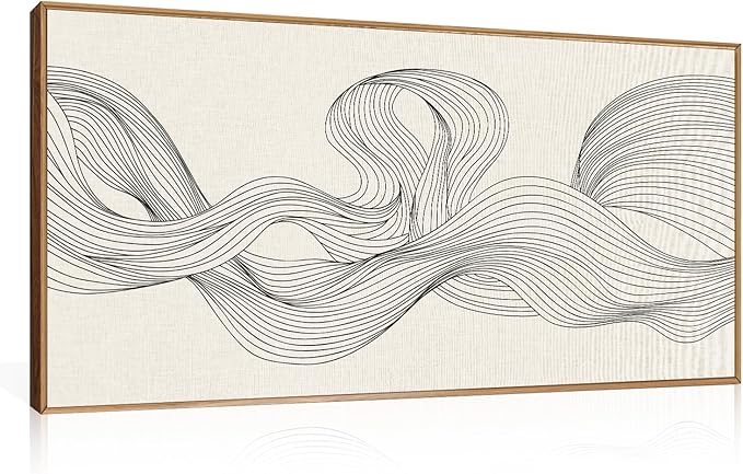 HPNIUB Neutral Abstract Beige Wave Framed Wall Art Set,Minimalist Black Line Wave Wall Decor,Modern Geometric Art Print,Boho Textured Artwork for Living Room,Bedroom,Office-20 x40