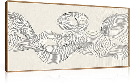 HPNIUB Neutral Abstract Beige Wave Framed Wall Art Set,Minimalist Black Line Wave Wall Decor,Modern Geometric Art Print,Boho Textured Artwork for Living Room,Bedroom,Office-20 x40
