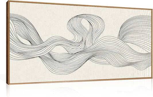 HPNIUB Neutral Abstract Beige Wave Framed Wall Art Set,Minimalist Black Line Wave Wall Decor,Modern Geometric Art Print,Boho Textured Artwork for Living Room,Bedroom,Office-20 x40