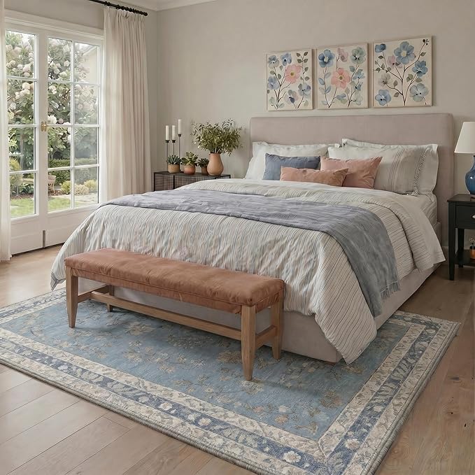 GENIMO Runner Rug 2x5 Non Slip Machine Washable Vintage Hallway Runner Rug, Low Pile Lightweight Rugs for Entryway, Hallway, Kitchen and Corridor, Dusty Blue