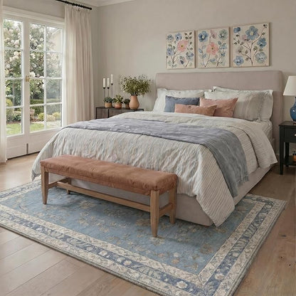 GENIMO Runner Rug 2x5 Non Slip Machine Washable Vintage Hallway Runner Rug, Low Pile Lightweight Rugs for Entryway, Hallway, Kitchen and Corridor, Dusty Blue