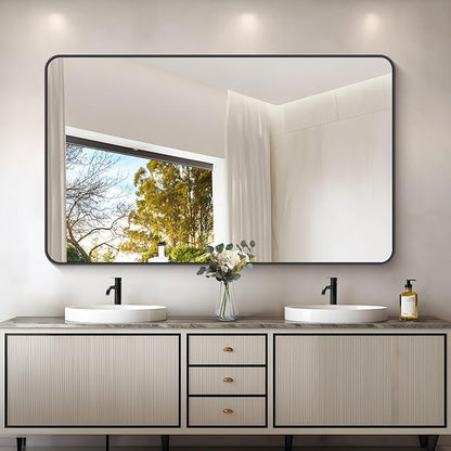 DESBING 60" x 36"Bathroom Mirror, Matte Black Wall Mirror with Metal Frame, Decorative Rectangular Vanity Mirror for Bedroom Bathroom Living Room Entryway (Horizontal/Vertical)