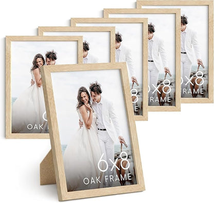 HAUS AND HUES Beige Oak Wood 6x8 Picture Frame - Modern Wood Wall Art Display - Lightweight 6x8 Frame for Certificates, Art Prints, Photos, Posters - Ready-to-Hang Vertically & Horizontally (Set of 6)
