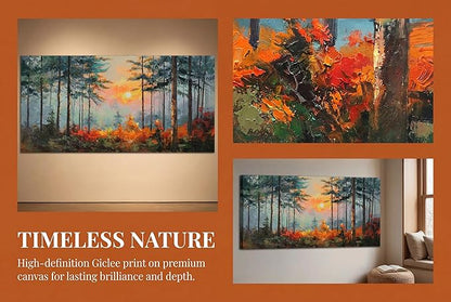 Ardemy Sunset Pines Wall Art Hand-Painted Texture Forest Canvas Painting Sunrise Picture 40"x20" Large Nature Artwork for Living Room Bedroom Office Farmhouse Decor