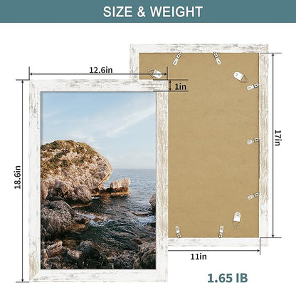 iRahmen 11x17 Picture Frame with Plexiglass - Wooden Poster Frame for Photo Wall Gallery Mounting (Distressed-White, Set of 2)