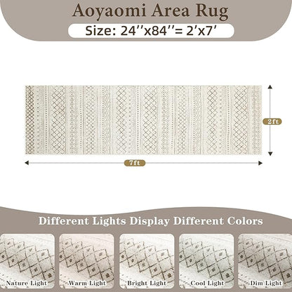 Runner Rug 2x7 Boho Geometric Area Rugs: Washable Kitchen Entryway Rug, Soft Non Slip Moroccan Long Hallway Rugs for Bedroom Bathroom Laundry Entryway Staircase Foyer(Brown,2X7)