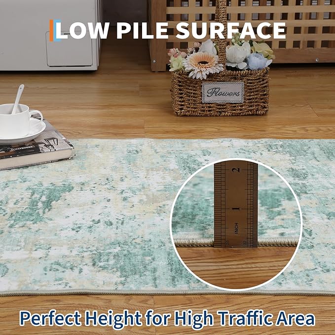 ROYHOME Modern Abstract 2x7 Runner Rug Washable Non Slip Stain Resistant Rug for Hallway Kitchen Bedroom Non Shedding Low Pile Indoor Floor Cover,Green