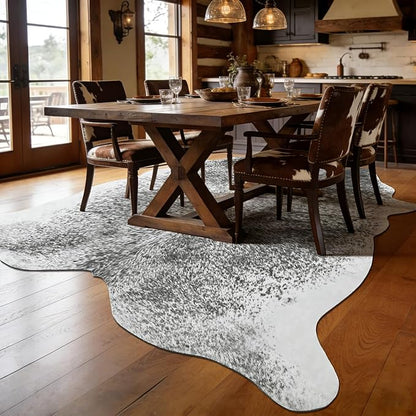 Cowhide Rug for Living Room, Washable Cow Hide Rug, Large Faux Animal Skin Rugs, Non-Slip Cow Print Area Rugs, 8x10Ft Large Cowhide Rugs for Bedroom Office Kitchen Fireplace, Grey