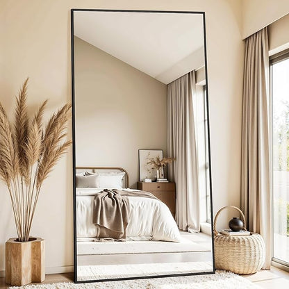 Antok 78''x38'' Full Length Mirror, Shatterproof HD Oversized Floor Mirror with Stand, Aluminum Alloy Frame Leaning Standing or Wall Mounted Mirror for Bedroom Living Room Entryway, Black