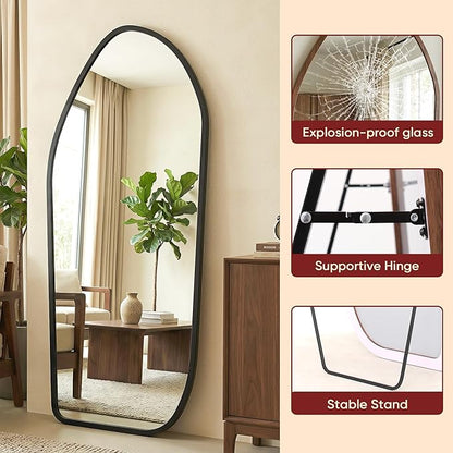 Suidia Full Length Mirror, Oversized Floor Mirror with Solid Wood Frame, Large Standing Mirror for Bedroom Living Room, Wood Art Style, Black, 68" L x 26" W