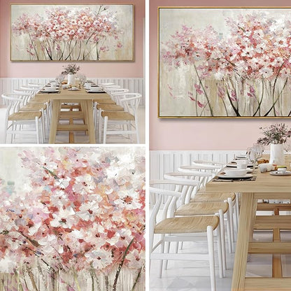 YJYart Floral Wood Wall Art Landscape Photo Prints Pink and White Canvas Poster 40"x86" Office Wall Decorations Picture for Bedroom