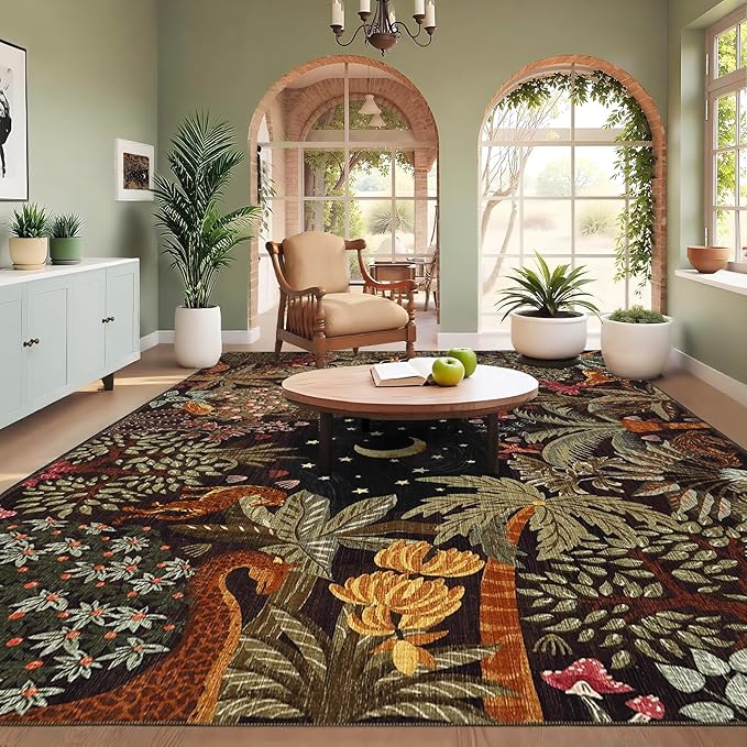 GarveeHome Large Area Rugs 9x12 for Living Room, Jungle Animal Washable Rug Soft Non Slip Backing Floor Mat Carpet Indoor Thin Accent Rug for Bedroom Dining Room Playroom Nursery Home Decor