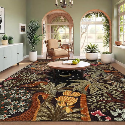 GarveeHome Large Area Rugs 9x12 for Living Room, Jungle Animal Washable Rug Soft Non Slip Backing Floor Mat Carpet Indoor Thin Accent Rug for Bedroom Dining Room Playroom Nursery Home Decor