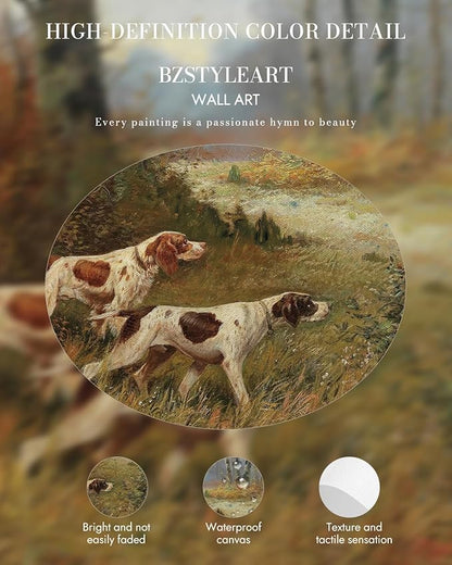 Bzstyleart Vintage Wall Art Decor for Living Room, Gold Framed Canvas Wall Art Home Decor Aesthetic, Cute Dog Artwork Animal Prints, Canvas Picture Print Artwork, 12 x 16 Inch