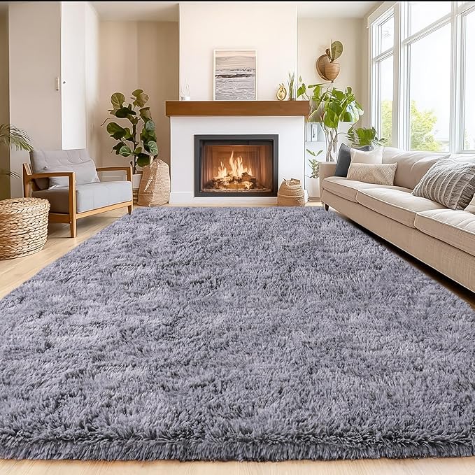 Area Rug for Living Room 6x9, Ultra Soft Shaggy Area Rugs for Bedroom, Upgrade Non-Slip Plush Fuzzy Carpet for Bedroom Girls Boys Room Home Nursery Teens Modern Indoor Home Dorm Decor, Grey