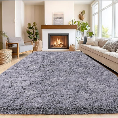 Area Rug for Living Room 6x9, Ultra Soft Shaggy Area Rugs for Bedroom, Upgrade Non-Slip Plush Fuzzy Carpet for Bedroom Girls Boys Room Home Nursery Teens Modern Indoor Home Dorm Decor, Grey