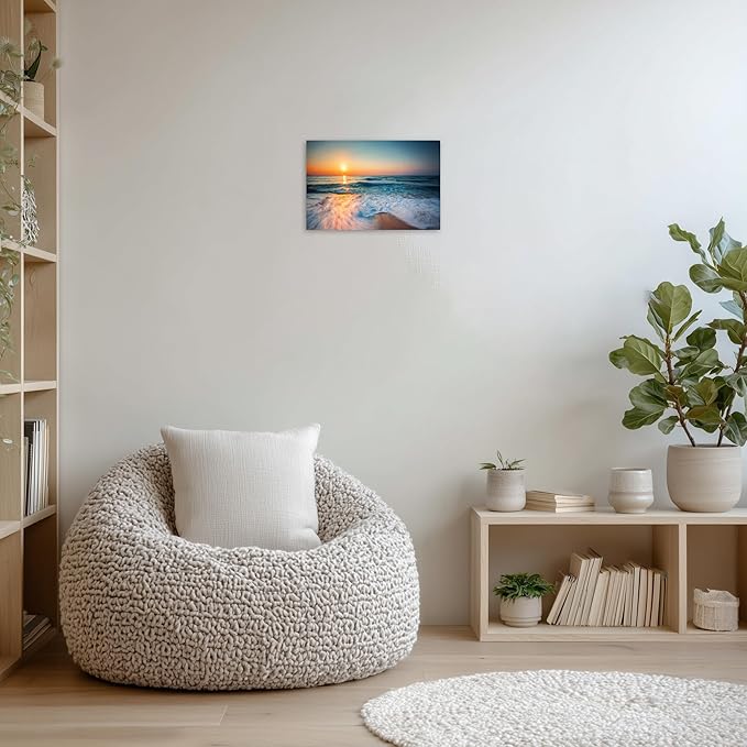 TutuBeer 1 Panel Beach Pictures Wall Art Blue Sea White Beach at Sunrise Pictures Print on Canvas Sea Wall Decor Seascape Paintings for Home Decor Stretched and Framed Easy to Hang 24x36 inch