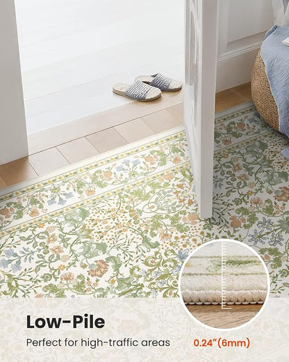 AMADA HOMEFURNISHING 5x7 Area Rug, Washable Living Room Rug with Non-Slip Backing, Low Pile and Durable Edge Binding, Vintage Soft Floral Rugs for Living Room, Bedroom, Dining Room