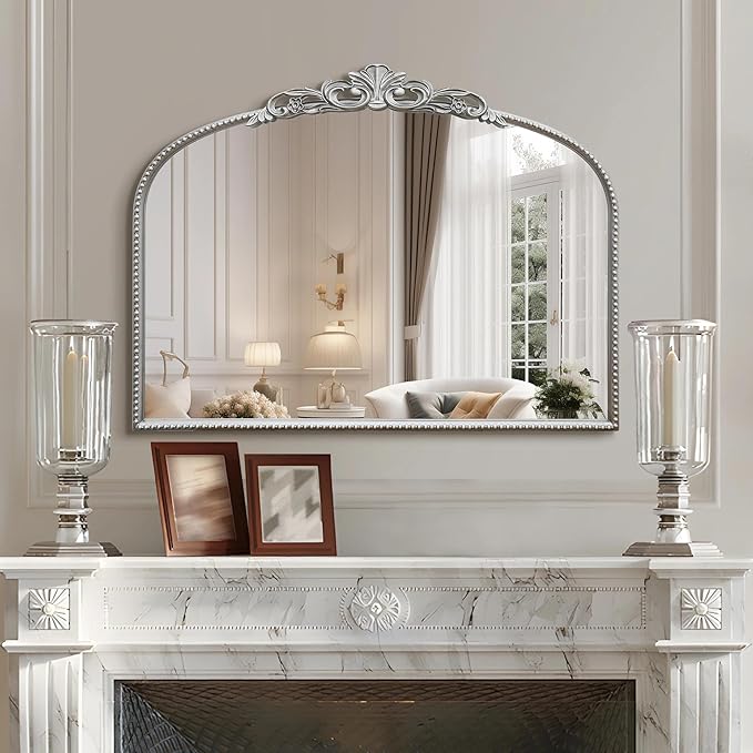 Micasso Vintage Wall Silver Mirror: 32"x24" French Baroque Antique Mirror - Traditional Ornate Decorative Arched for Wall/Bathroom/Entryway/Fireplace/Hallway - Home Decor for Living Room