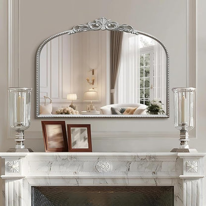 Micasso Vintage Wall Silver Mirror: 32"x24" French Baroque Antique Mirror - Traditional Ornate Decorative Arched for Wall/Bathroom/Entryway/Fireplace/Hallway - Home Decor for Living Room