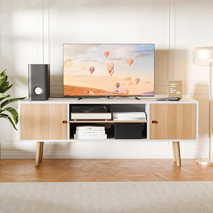 Cozy Castle TV Stand for 48-55 Inch TV, Mid Century Modern Entertainment Center with Storage Cabinet, TV Media Console with Charging Station for Living Room (Oak, 53.1" W x 15.7" D x 19.7" H)