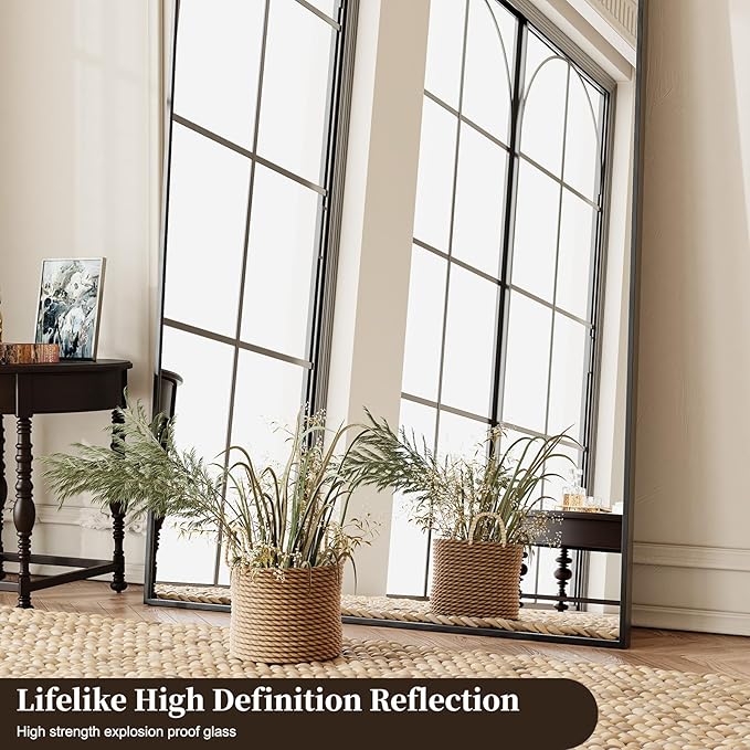 Large Black Full Length Mirror, 76''x35 Arched Floor Mirror for Bedroom, Oversized Full Body Mirror with Stand, Tempered Glass Safety Wall Mirrors for Living Room, Bathroom, Entryway