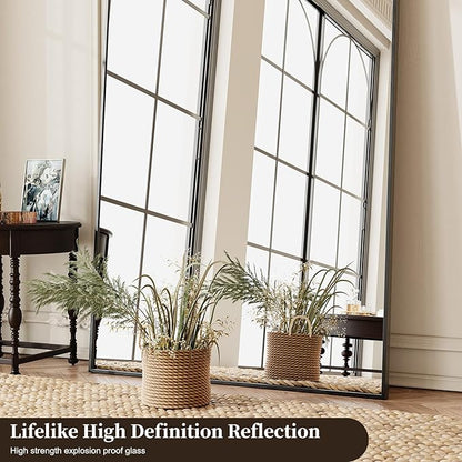 Large Black Full Length Mirror, 76''x35 Arched Floor Mirror for Bedroom, Oversized Full Body Mirror with Stand, Tempered Glass Safety Wall Mirrors for Living Room, Bathroom, Entryway