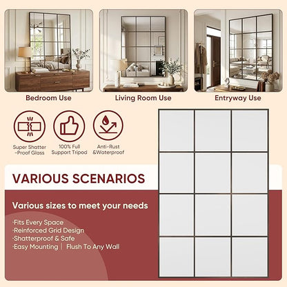 Suidia Wall Mirror, 30" x 55" Window Decorative Mirrors, Metal Framed Wall Decor Wall-Mounted Mirrors for Bedroom, Living Room, Entryway, Bronze