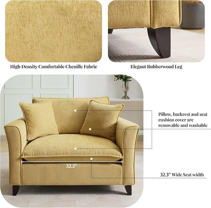 Merax 46.3" Chenille Accent Chair, Oversized Reading Armchair w/2 Pillows, Modern Corner Single Cloud Sofa Arm Chairs, Comfortable Living Room Deep Cushion Seating for Office & Apartment, Pale Yellow