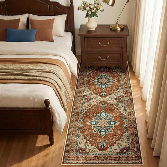 RELEANY Area Rugs 2'x5' Runner Rug Non Slip Washable for Kitchen Hallway Bedroom Beside Laundry Room Bathroom Rug, Floor Carpet, Red Orange Blue Brown