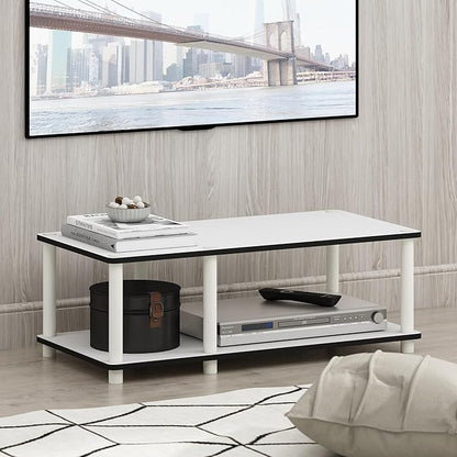 Furinno JUST TV Stand, 2-Tier No Tools Mid Entertainment Center with Open Shelf, TV Console for TV up to 46 Inch with Tubes, for Living Room, Bedroom, White