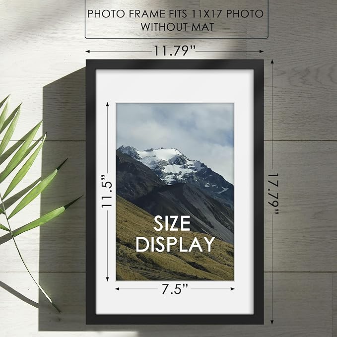 11x17 Picture Frame Sef of 10, Display Pictures 8x12 with Mat or 11 x 17 Without Mat, Photo Frame Collage for Wall Gallery Decor, Wall Mounted, Black