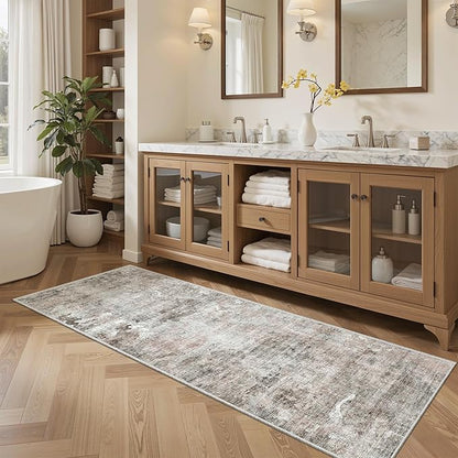 Soalmost Runner Rug 2x6 Washable Non-Slip Kitchen Runner Rugs for Bathroom Laundry Room Pink/Grey Vintage Floor Carpet Runners for Hallway Entryway