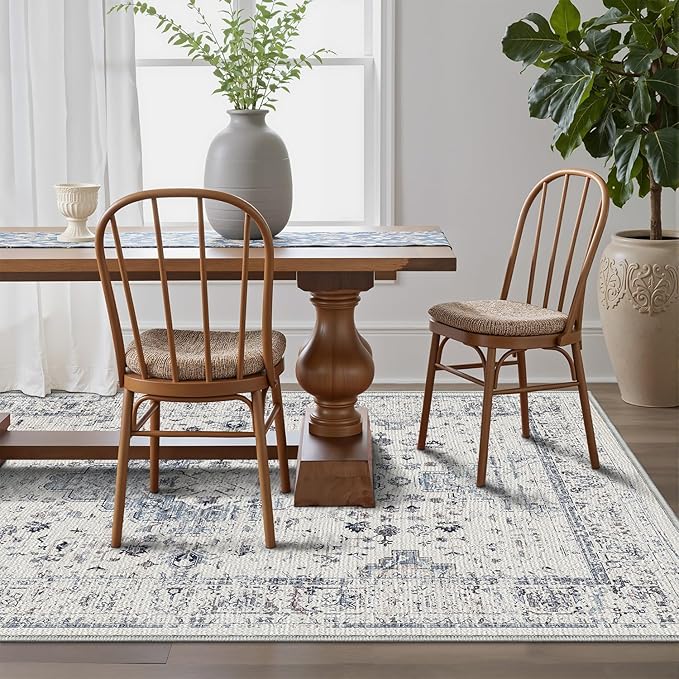 LUMI 4x6 Washable Area Rug for Living Room, Ultra Soft Traditional Rugs Non Slip with Rubber Backing, Low Profile, High Traffic, Stain Resistant Carpets, Ideal for Bedroom, Dining Room, Indoor
